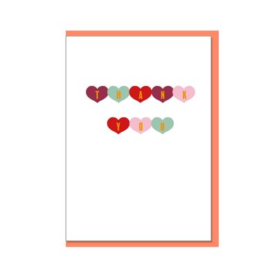 Folded card up, THANK YOU colorful hearts