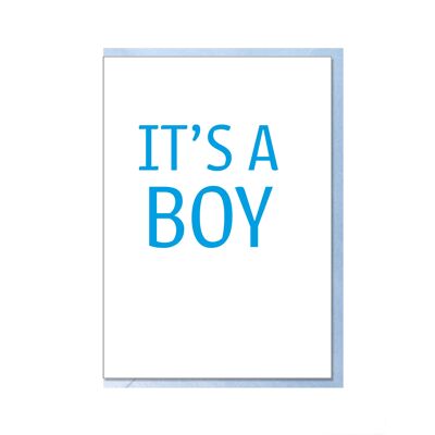 Biglietto piegato in verticale, IT'S A BOY, blu