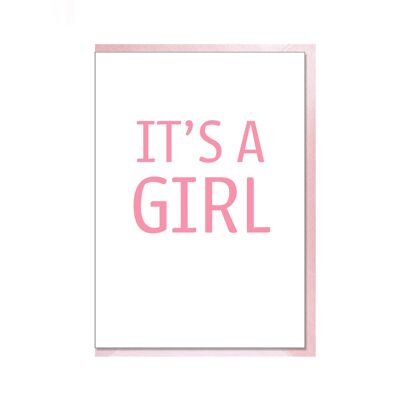 Biglietto pieghevole verticale, IT'S A GIRL, fucsia