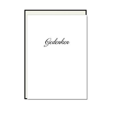 Folded card portrait, GEDENKEN (cursive), black