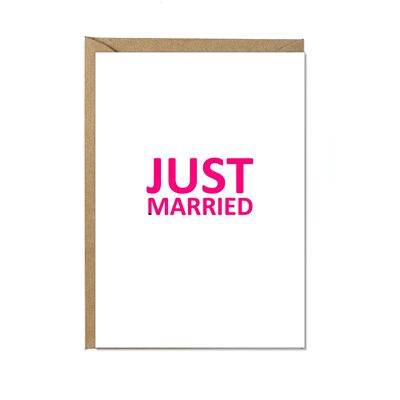 Carte pliante verticale, JUST MARRIED, rose fluo