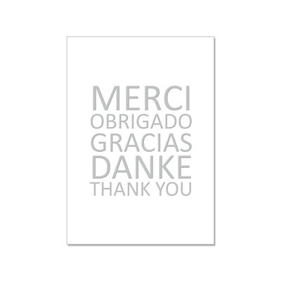 Carte postale en place, MERCI OBRIGADO GRACIAS DANKE MERCI ! fini avec dorure à chaud