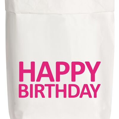 Petits sacs en papier blanc, HAPPY BIRTHDAY, rose fluo