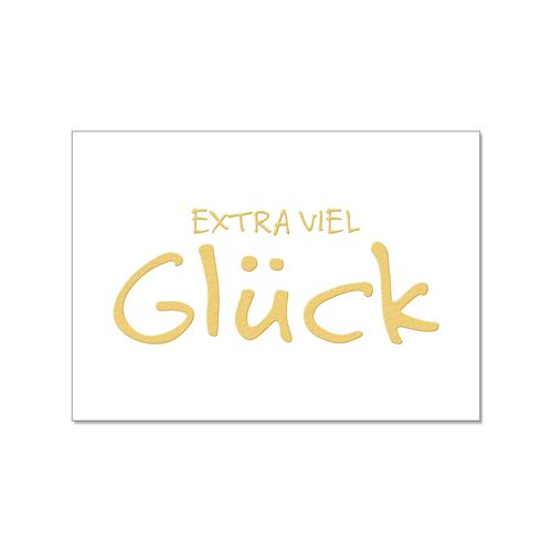 Postkarte quer, EXTRA VIEL GLÜCK, Gold