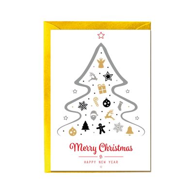 Carte pliée verticale, MERRY CHRISTMAS & A HAPPY NEW YEAR