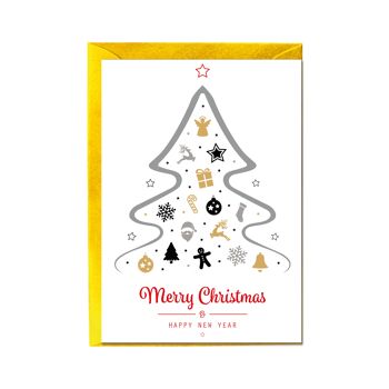 Carte pliée verticale, MERRY CHRISTMAS & A HAPPY NEW YEAR
