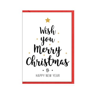 Carte pliée verticale, WISH YOU MERRY CHRISTMAS
