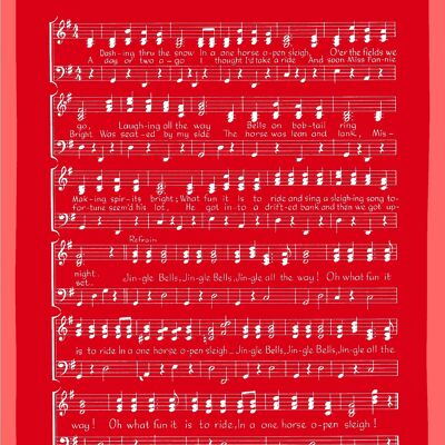 Tea towel red, JINGLE BELLS, white