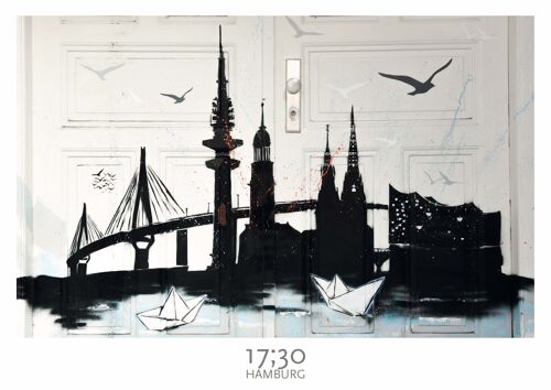 Poster A3 (29,7 x 42cm), HAMBURG CITY SKYLINE