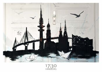 Affiche A3 (29,7 x 42 cm), HAMBOURG CITY SKYLINE