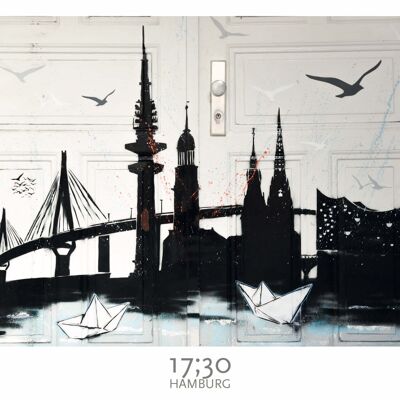 Affiche A3 (29,7 x 42 cm), HAMBOURG CITY SKYLINE