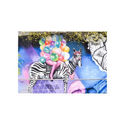 Postcard landscape, street art, BALLOON ZEBRA