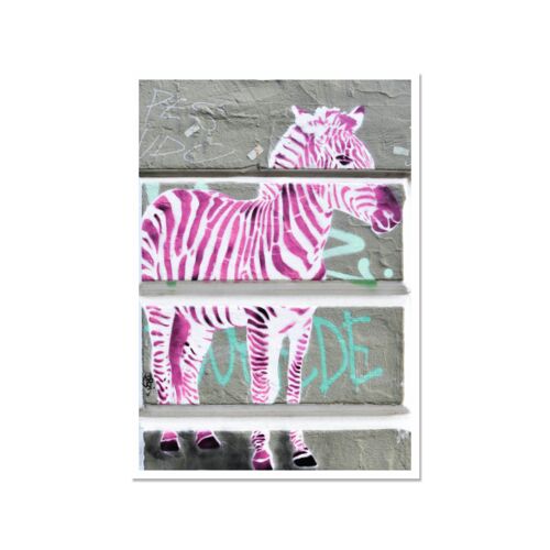 Postkarte hoch, Streetart, PINK ZEBRA