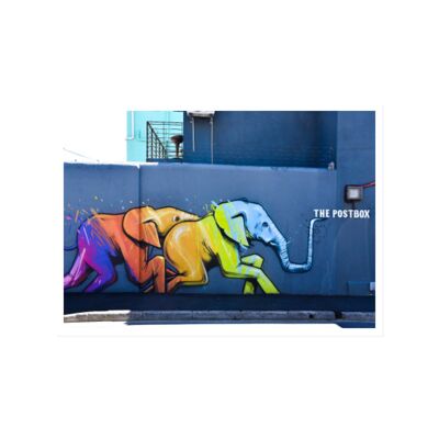 Postcard landscape, street art, THE ELEPHANT IN THE POSTBOX
