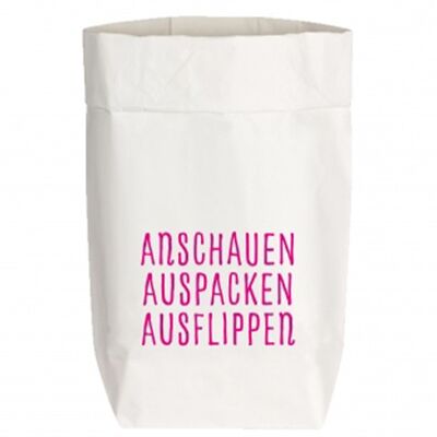 PaperBags Small weiss, ANSCHAUEN AUSPACKEN AUSFLIPPEN, neon pink