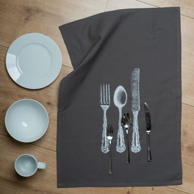 Tea towel grey, CUTLERY white