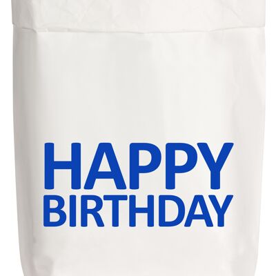 Sacs en papier petit blanc, HAPPY BIRTHDAY, bleu