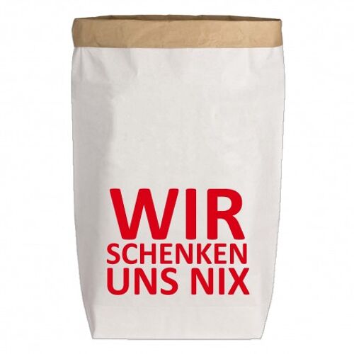 Paperbags Large weiss, WIR SCHENKEN UNS NIX, rot