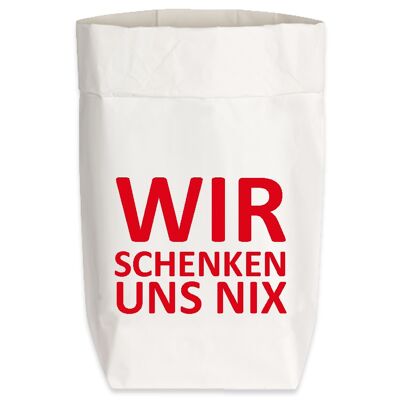 Paperbags Small weiss, WIR SCHENKEN UNS NIX, rot