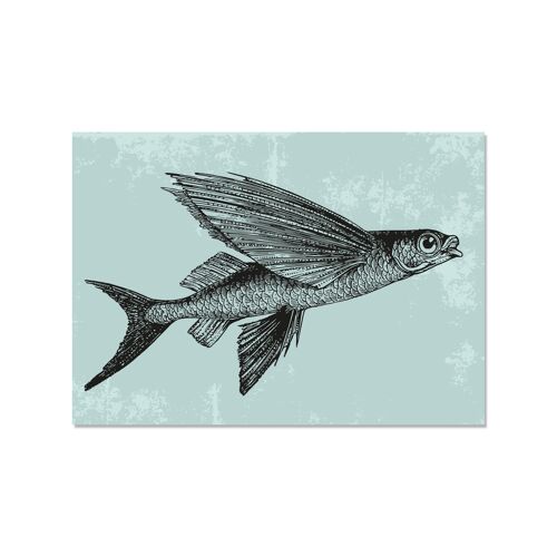 Postkarte quer, FLYING VINTAGE FISH