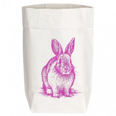 Paperbags Small white, SITTING RABBIT, neon pink