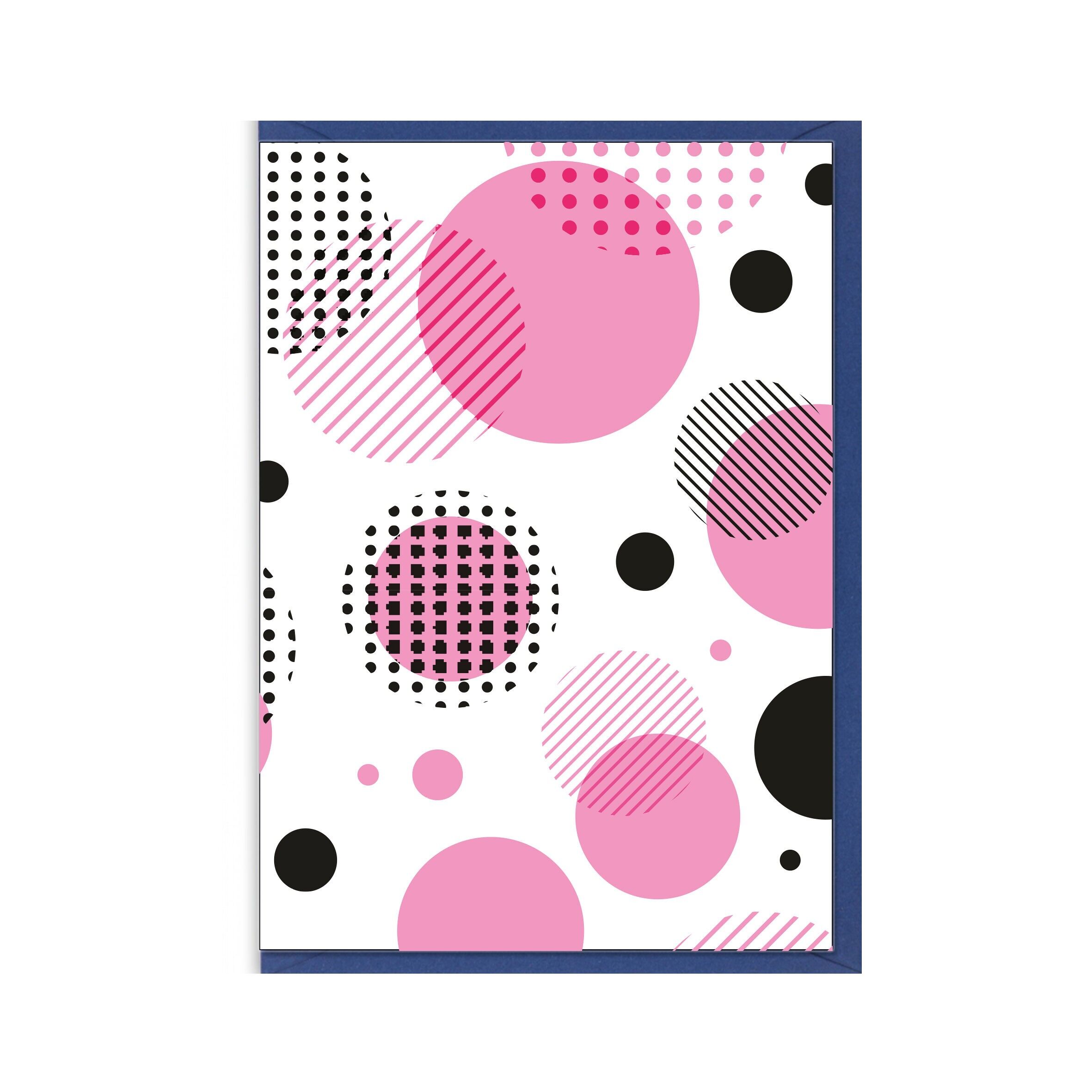 Cartoncino piegato in verticale, CERCHI rosa-nero