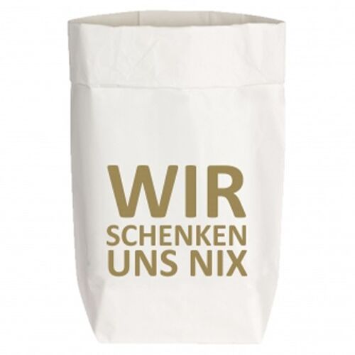 Paperbags Small weiss, WIR SCHENKEN UNS NIX, gold