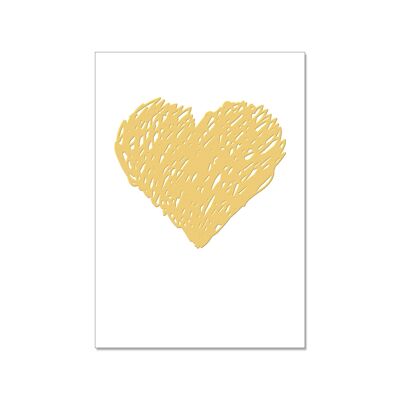 Postal retrato, CORAZÓN PINTADO, acabado con lámina caliente