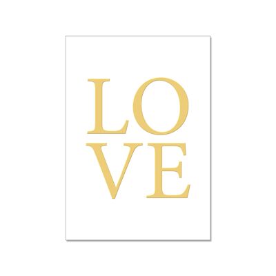 Carte postale haute, LOVE avec dorure à chaud en or