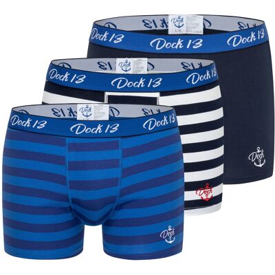 Dock13 Männer Boxershorts Maritim (3er Pack Boxershorts Herren) (Dunkelblau)