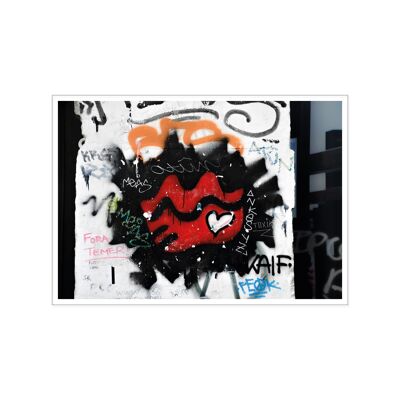 Postkarte quer, Streetart, RED LIPS