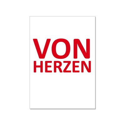 Postkarte hoch, VON HERZEN, rot