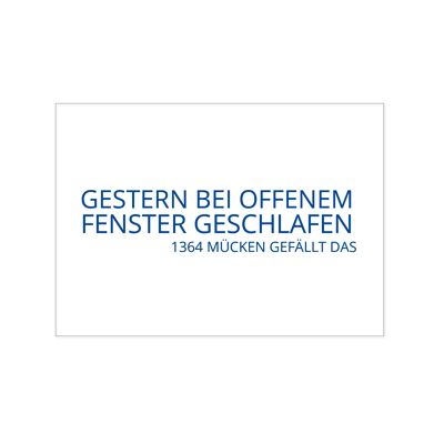 Postkarte quer, GESTERN BEI OFFENEM FENSTER GESCHLAFEN - 1364 MÜCKEN GEFÄLLT DAS