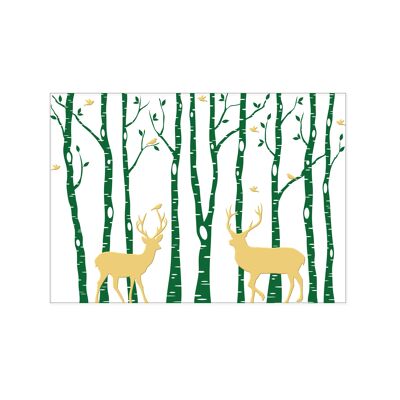 Postcard landscape, HIRSCH IM WALD refined with hot foil