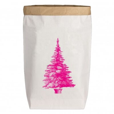 Paperbags Large white, CHRISTMAS TREE, neon pink
