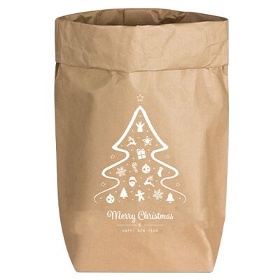 Sacs en papier petit naturel, Merry Christmas & Happy New Year, blanc