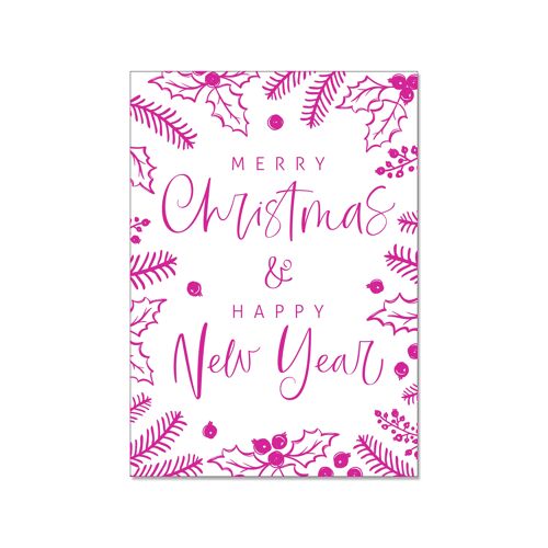 Postkarte hoch, MERRY CHRISTMAS & A HAPPY NEW YEAR (neon pink)