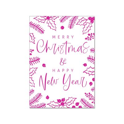 Postcard high, MERRY CHRISTMAS & A HAPPY NEW YEAR (neon pink)