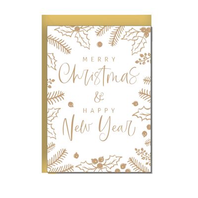 Vertical folded card, MERRY CHRISTMAS & HAPPY NEW YEAR (MEET ME UNDER THE MISTLETOE)