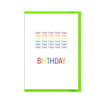 Tarjeta doblada hacia arriba, feliz feliz feliz CUMPLEAÑOS