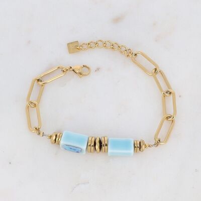 Bracelet Aéla doré avec perles en céramique teintée bleue