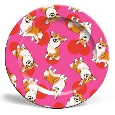 10 inch plate, colourful corgi dog by lucy elliott