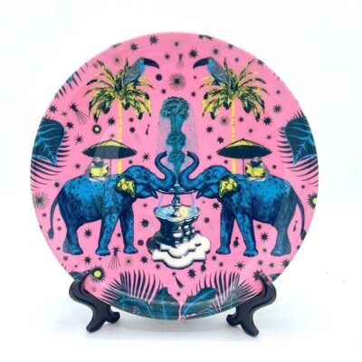 10 Inch Plate, March of the Elephants - Hot Pink & Blue