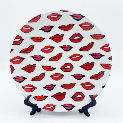 10 Inch Plate, Red & Pink Lippy Pattern by Bec Broomhall
