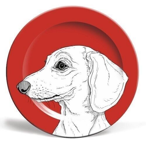 10 inch plate, smooth haired dachshund portrait