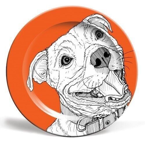 10 inch plate, staffordshire bull terrier dog portrait