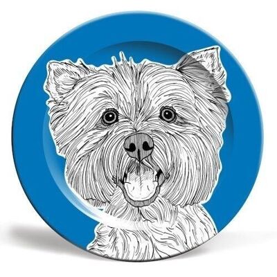 10 inch plate, west highland terrier dog portrait (blue)