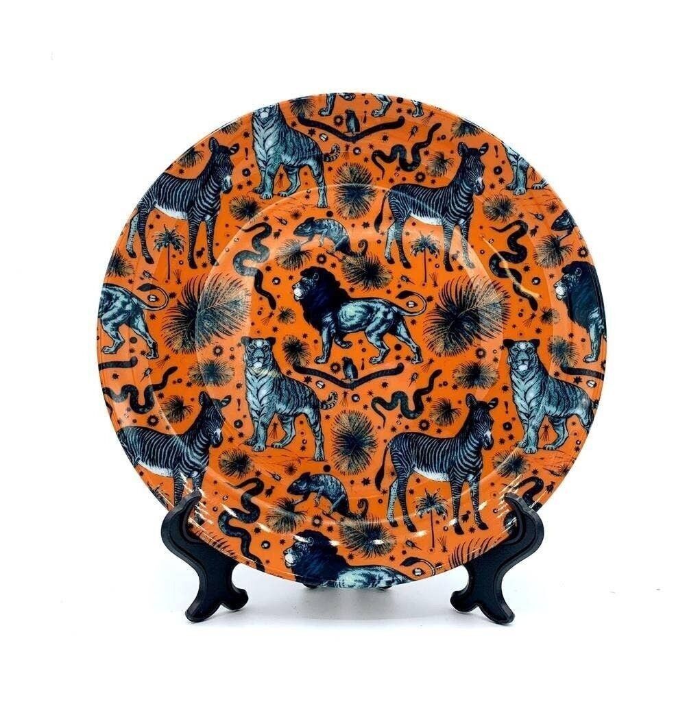 Piatto da 6 pollici, stampa di animali esotici - leoni, zebre e tigri