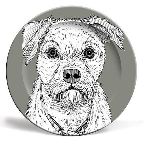 8 inch plate, border terrier dog portrait by adam regester
