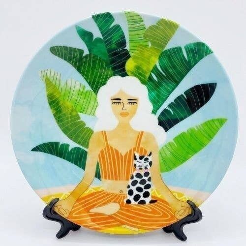 8 inch plate, meditation with thy cat by uma prabhakar gokha